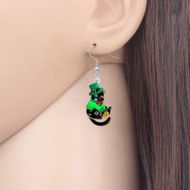 BAMAY St Patrick's Day Earrings Acrylic Green Clover Hat Cat Dog Hanging Dangle Jewellery Gifts for Women Girls, Acrylic