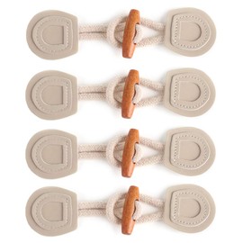 4 Sets Sew-On Toggle with Wooden Horn Button for Coat Jackets Shawl DIY Sewing Accessories (Beige)