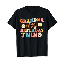 Grandma Of The Birthday Twins Groovy Gigi Retro Theme T-Shirt