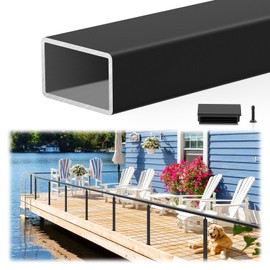 Zylorix 8FT Rust-Resistant Aluminum Black Handrail for Lake House Deck Railing, Cuttable Rectangular Flat Top Hand Rail for DIY Outdoor Deck Stair Cable Railing System(Screws Included)