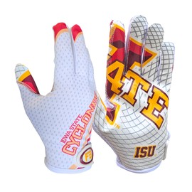 Scale Wear Design Iowa State University ISU Cyclones Football Gloves with Super Stick-Tach Silicone Grip Palms. Men's Youth Boys Sticky Football Receiver Gloves (White, Adult-XXL)