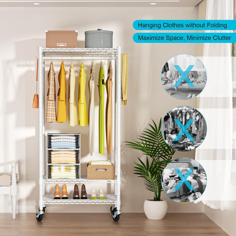 FUTASSI P3 Mini Rolling Clothes Rack, Clothing Racks for Hanging