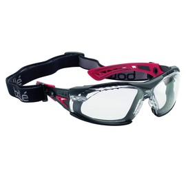 Bollé RUSHPFSPSI One Size "Rush+" Safety Spectacles with Foam Edge and Strap - Red/Black