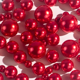 Cusmation 150 PCS Round No Hole Red Pearl Beads and 800PCS Water Beads Clear, Red Pearl Beads Red Vase Filler Pearl Beads for Vases Filler Floating Vase Fillers Home Wedding Decoration 8/14/20 mm