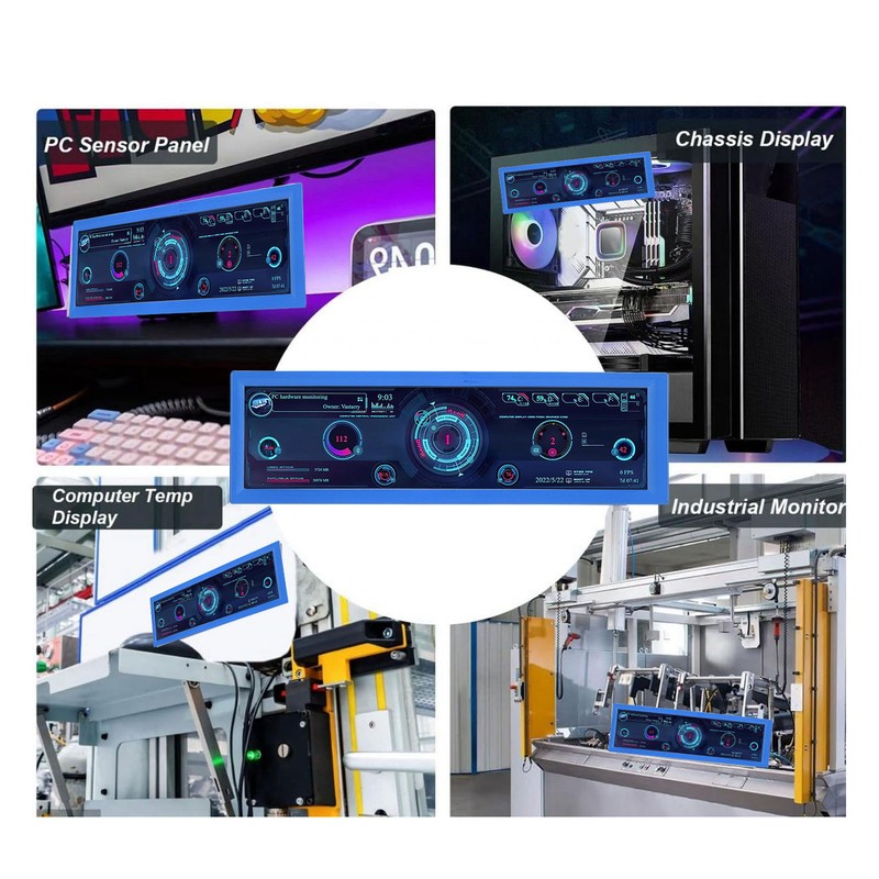 8.8 Inch PC Temperature Display Professional HD IPS 1920x480 LCD