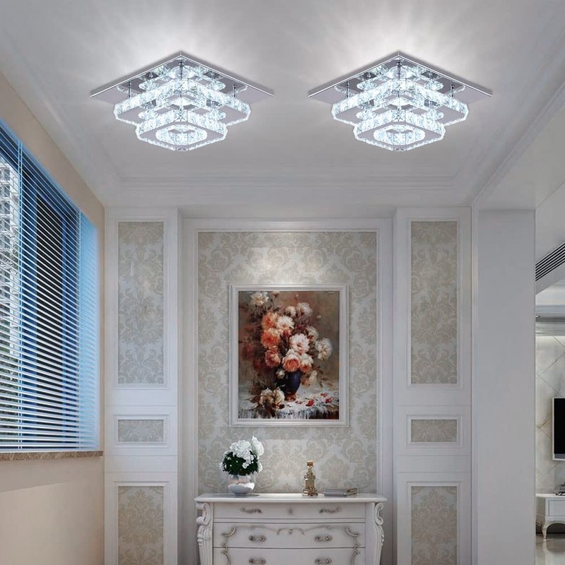 FRIXCHUR Crystal Ceiling Light Square Chandelier Modern LED Flush Mount