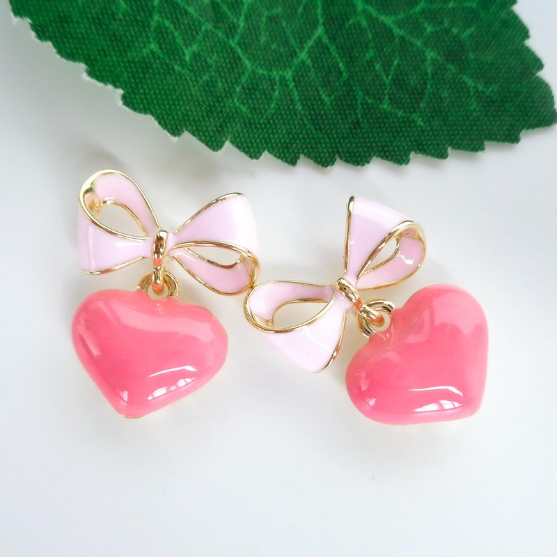 Navachi 18k Gold Plated Bow Heart Colorful Candy Enamel Womens