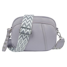 Jangostor Crossbody Bag Women's Wide Strap Leather Shoulder Bag Women's Handbag Women's Crossbody with 3 Zip Compartments and 2 Removable Shoulder Strap, Small Shoulder Bag for Women, gray,