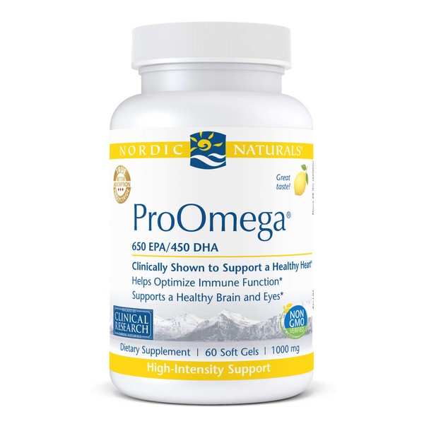 Nordic Naturals ProOmega, Lemon Flavor - 60 Soft Gels - 1280 mg Omega-3 - High Potency Fish Oil with EPA & DHA - Promotes Brain, Eye, Heart, & Immune Health - Non-GMO - 30 Servings