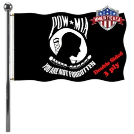 JAYUS 3 Ply Pow Mia Flag 3x5 Outdoor Double Sided 200D Polyester Black Pow Flags Banner- You are Not Forgotten Prisoner of War Flag- Memorial Veterans,Armed Forces,Military Flag with 2 Grommets