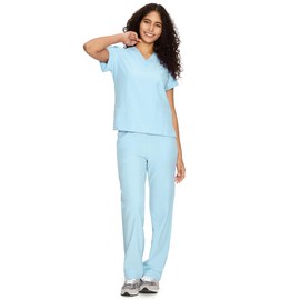 COZYFIT Scrubs for Women Set Medical Uniform - V-Neck Top & Straight Leg Pants with 9 Pockets, Wrinkle-Resistant Unisex Workwear, Baby Blue, S