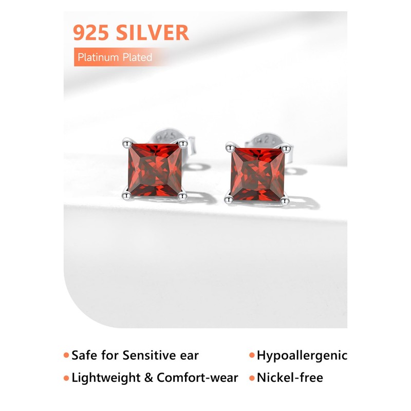Silver Stud Earrings Red Earrings Birthstone Gifts Ruby Earrings Ladies