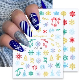 6 Sheets Christmas Nail Art Stickers Decals 3D Self-Adhesive Pegatinas Uñas Gold Snowflake Elk Nail Decals White Nail Decorations Exquisite Christmas New Year Nail Art Supplies Design for Women Girls