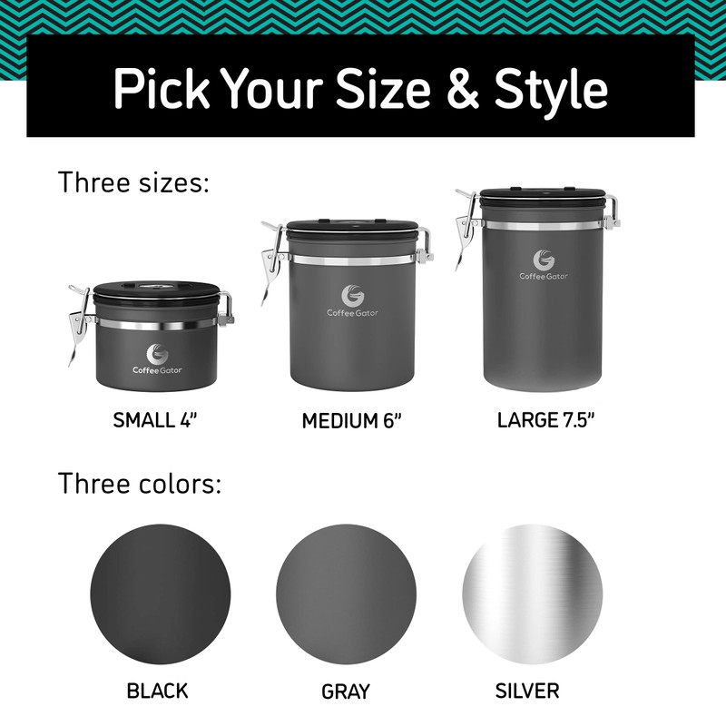 Coffee Gator Stainless Steel Coffee Canister - Keeps Ground Coffee