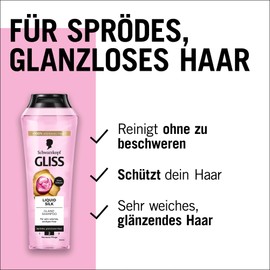 Gliss Shampoo Liquid Silk (250 ml) Haarshampoo mit Ceramiden & Seide, Glanz-Shampoo für sprödes und stumpfes Haar glättet die Haaroberfläche