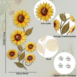 EMINGSKY Metal Sunflower Wall Decor 12 Inches Hanging Sunflower Outdoor Decor Rustic Flower Wall Art for Indoors Decor for Porch, Patio, Kitchen Accessories