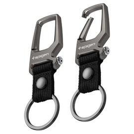 Spigen Life Carabiner Key Ring Clip, Car Keychain Clip, Bottle Opener Key Chain Ring for Men and Women (2-Pack) - Gunmetal