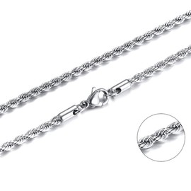 SINLEO Stainless Steel Twist Rope Chain Necklace for Men Women Jewelry Gift Silver 5mm 16 Inches