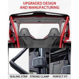 SAUTVS Combined Rear Windshield for Honda Talon 1000R 1000X 2019-2025 Accessories, Polycarbonate Clear Back Window with Noise Strip, Impact Resistant