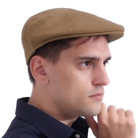 Coolmesh Khaki Newsboy Cap for Men Women Reversible Bucket Hat, Brathable Sun Hat with Adjustable Strap, Trendy Streetwear Hip Hop Caps for Outdoor Fashion. (Khaki), Khaki, 7 1/8-7 1/4