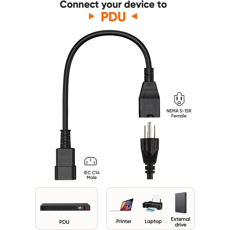 CableCreation [10-Pack] 1 Foot 18AWG Standard Computer Power Adapter Cord