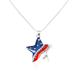 American USA Flag Star Necklace Patriotic Necklace for Women Rhinestones Stars Necklaces Patriotic Pendant Necklace American Flag Necklaces for Women Girls 5 Star Necklace