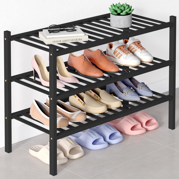 Smiry Bamboo Shoe Rack for Closet, 3 Tier Wooden Stackable