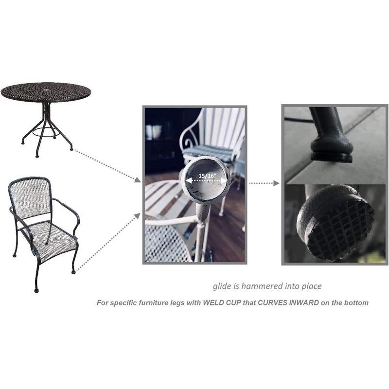 1" Specialty Wrought Iron Chair Cup Glide, Protect Your Outdoor