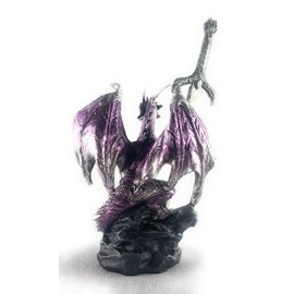 Ain’t It Nice Dragon Statue with Medieval Dragon Sword and Crystal Ball Collectible Dragon Figurine Fantasy Medieval Dragon Décor, Purple 4(L) 2(W) 7(H) inches