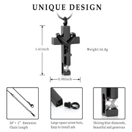 Cremation Jewelry Black Cross Urn Pendant Keepsake Memorial Necklace (Black)