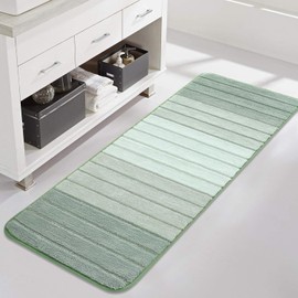 Kmson Ombre Bath Mat Bathroom Runner Rugs, Non Slip Ultra Soft and Water Absorbent Bath Carpet, Machine Washable Quick Dry Bedroom Door Mat Living Room Rug Green 17" x 47"