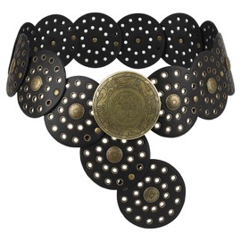 SNCEAW - Cinturones occidentales para mujer, cinturones anchos, conjuntos de concierto de campo, cinturón de disco, cinturón de piel bohemio para vaqueros, vestido de jeans, Hebilla de bronce negro,