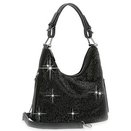 Zzfab Color Rhinestone All Sparkle Hobo Bag Black