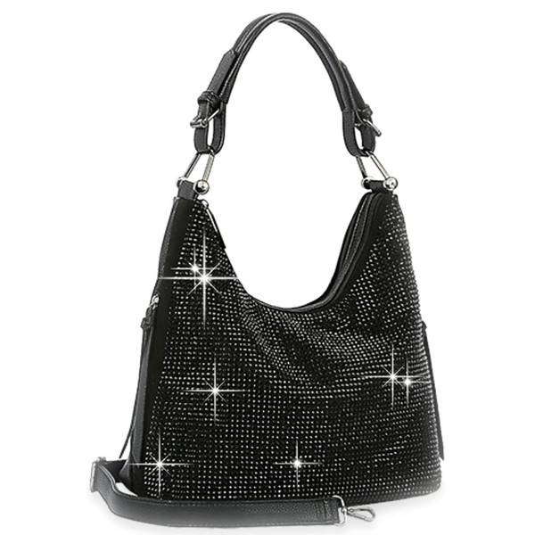 Zzfab Color Rhinestone All Sparkle Hobo Bag Black