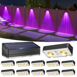 VOLISUN Solar Fence Lights Outdoor 12 Pack, 10 Colors ＆ Color Changing Fence Lights Solar Powered, IP65 Waterproof Solar Lights for Fence, Garden, Patio, Backyard, Railing, Deck, Wall, Pool（Black）