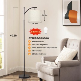 Ambimall 60" Floor Lamp with Remote Control and Stepless Dimmable Bulb, Colors Temperature & Brightness Adjustable, Modern Floor Lamps for Living Room（Beige Shade & Black Pole）