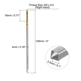 sourcing map Metric Spiral Flute Taps, M3 x 0.5 H2 Thread 100mm Extra Long Screw Threading Tap, Titanium Coated Machine Tapping Tools for Machinist Repair