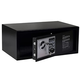 Yuanshikj (0.6 Cubic Feet) Electronic Keypad Key Security Safe Lock Box Steel Digital Deposit for Home Office Hotel Business Cash Jewelry Storage (BLACK)