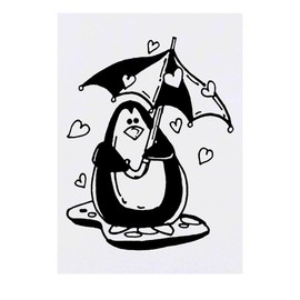 'Umbrella Penguin & Hearts' Temporary Tattoo - Water Resistant, Skin-Safe, Non-Toxic Transfer (TO00048318)