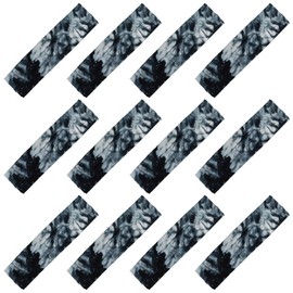 Kenz Laurenz Soft Wide Headbands - 12 Pack Yoga Headband Stretchy Elastic Cotton Sports Head Bands for Women Girls Men Sweatband Fashion Hair Wrap Accessories Set Wholesale (Black Tie Dye)