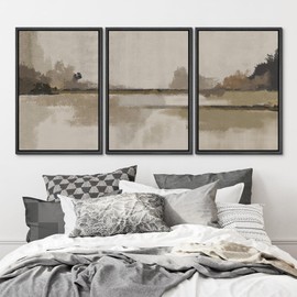 MUDECOR Framed Canvas Print Wall Art Set Abstract Shoreline Modern Minimalist Beach Nature Wilderness Illustrations Modern Decorative Calm/Relax/Cozy for Bedroom - 24"x36"x3 Black