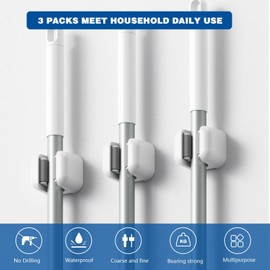 Colist 3 Pack Broom Mop Holder, Wall Mounted Broom Holder, Brush Mop and Broom Tool, Tidy Storage, Save Space for Kitchen, Bathroom, Garage, Garden, Office