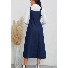 Milumia Women's Casual Denim Overall Dress Sleeveless Flowy Baggy Long Jean Jumper Dresses