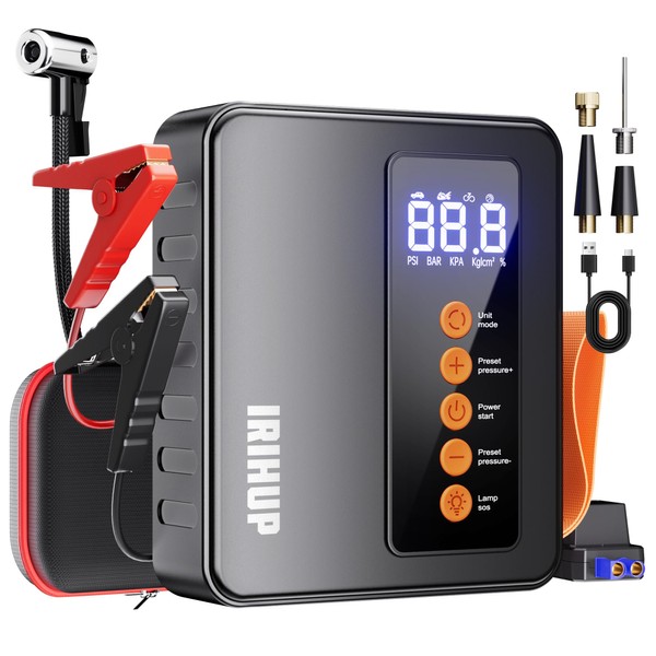 6000A Jump Starter with Air Compressor, Portable Car Battery Booster