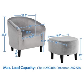 Yaheetech Accent Barrel Chair and Footrest Living Room Chair Chaise Lounge Living Room Set Furniture with Footstool Velvet Gray