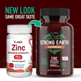 Strong Earth - 50mg Zinc Gummies for Kids and Adults (60 Count) - Immune Support & Antioxidant Supplement - Delicious Natural Flavor Zinc Supplement Gummy - Gluten, Non GMO, Vegan - Chewable Zinc