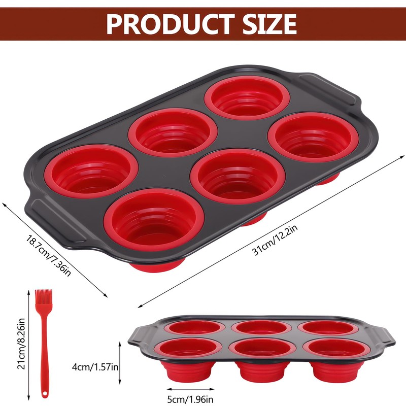 2 Pack Nonstick Cup Muffin Tray, 6 Cups Silicon Muffin