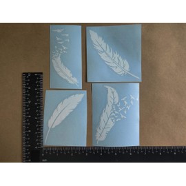 Feather Decal 4 Pack: Birds Flying from Feathers, Feathers Turning Into Birds, Feathers (Feathers White)