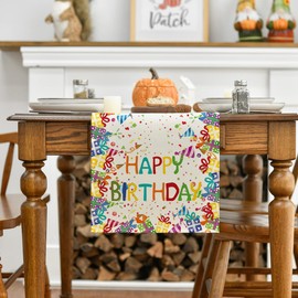 Artoid Mode Happy Birthday Table Runner, Gifts Polka Dot Hats Kitchen Dining Table Decoration for Outdoor Home Party 13x72 Inch