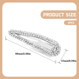 4PCS Rhinestone Hair Clips, Water Drop Crystal Hairpins for Women, Elegant Hair Accessories for Weddings and Special Occasions
